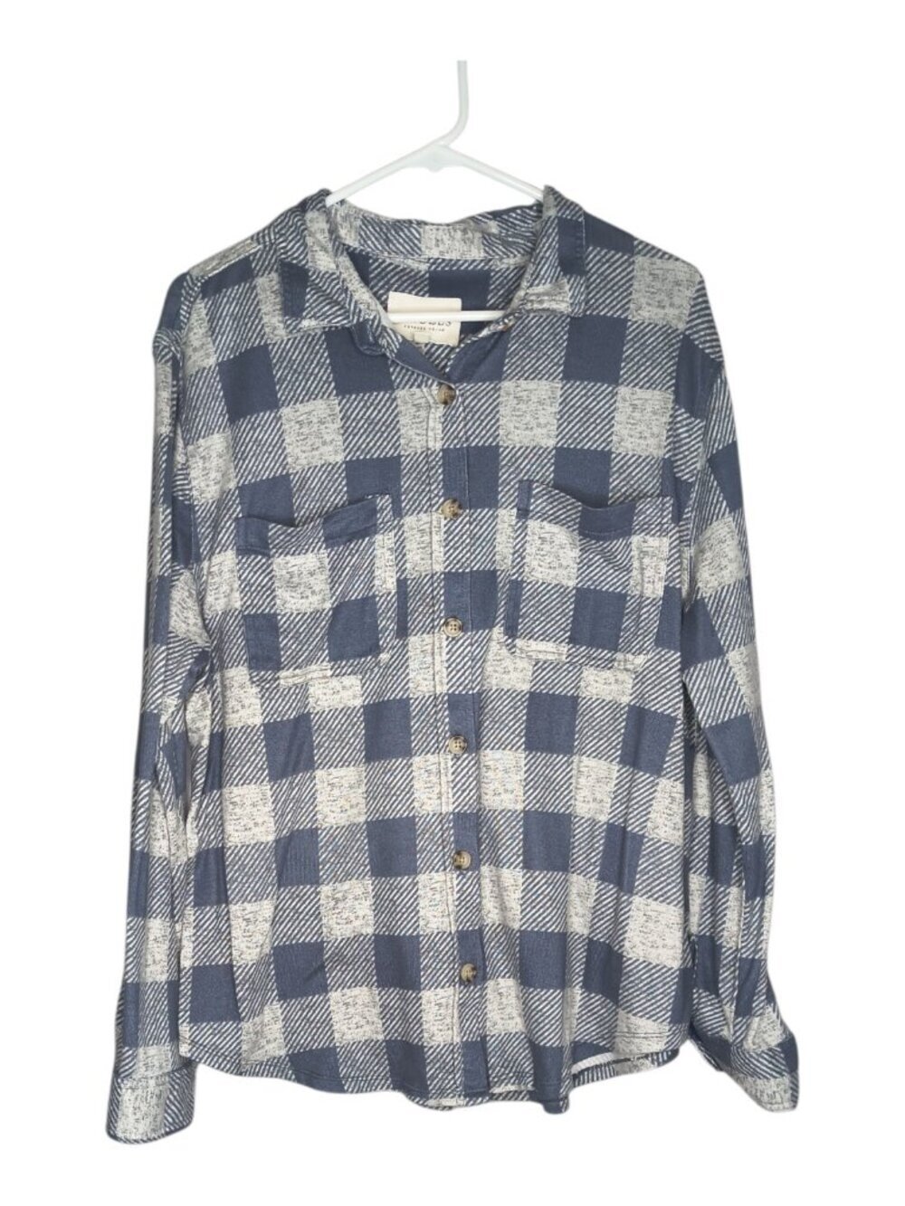 Angels Forever Young Women's Size XL Blue And Gray Plaid SOFT Long Sleeve Button
